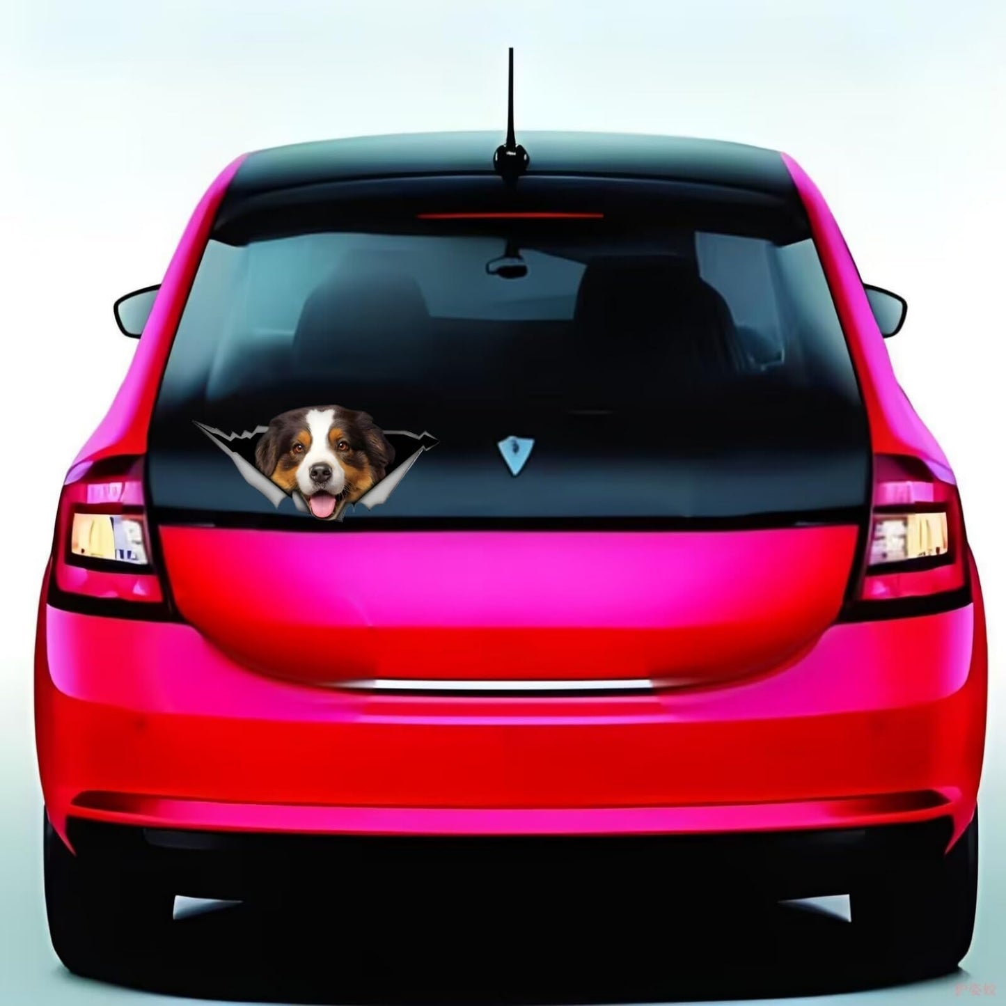 2PCS Car Sticker Brown Australian Shepherd 3D Ripped Sticke, Funny Bumper/ Car Window Waterproof Decor