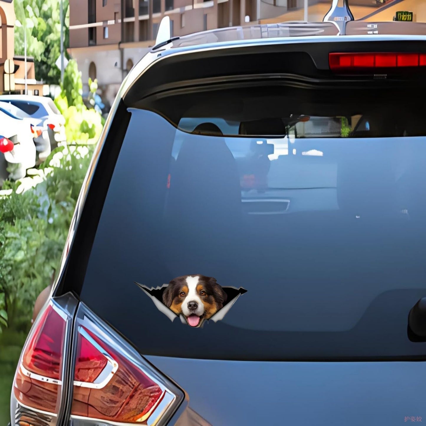 2PCS Car Sticker Brown Australian Shepherd 3D Ripped Sticke, Funny Bumper/ Car Window Waterproof Decor