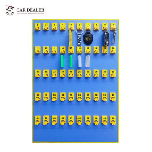 50-Key Wall Mounted Key Holder Board – Blue & Yellow Key Organiser for Office, Hotel & Home