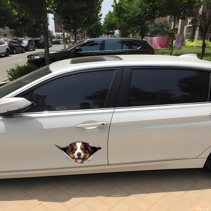 2PCS Car Sticker Brown Australian Shepherd 3D Ripped Sticke, Funny Bumper/ Car Window Waterproof Decor