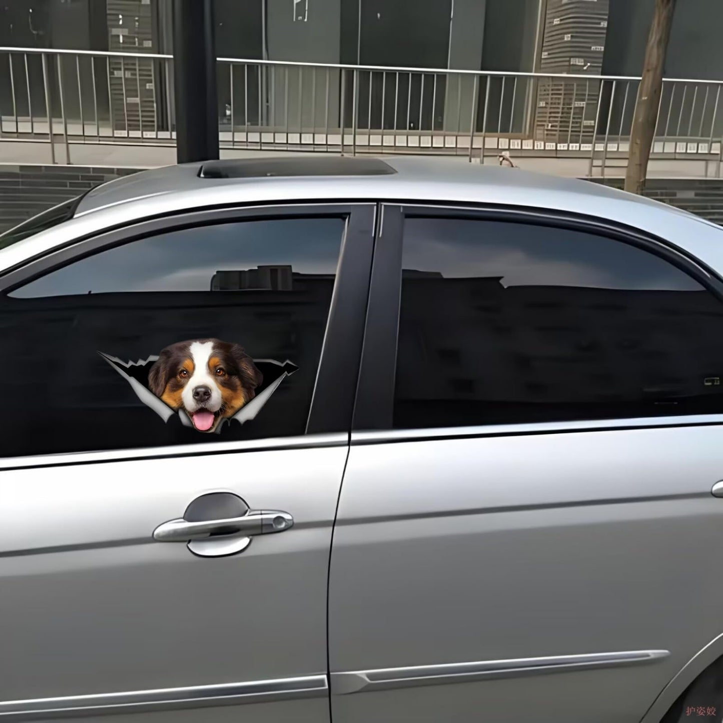2PCS Car Sticker Brown Australian Shepherd 3D Ripped Sticke, Funny Bumper/ Car Window Waterproof Decor