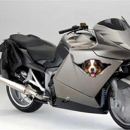 2PCS Car Sticker Brown Australian Shepherd 3D Ripped Sticke, Funny Bumper/ Car Window Waterproof Decor