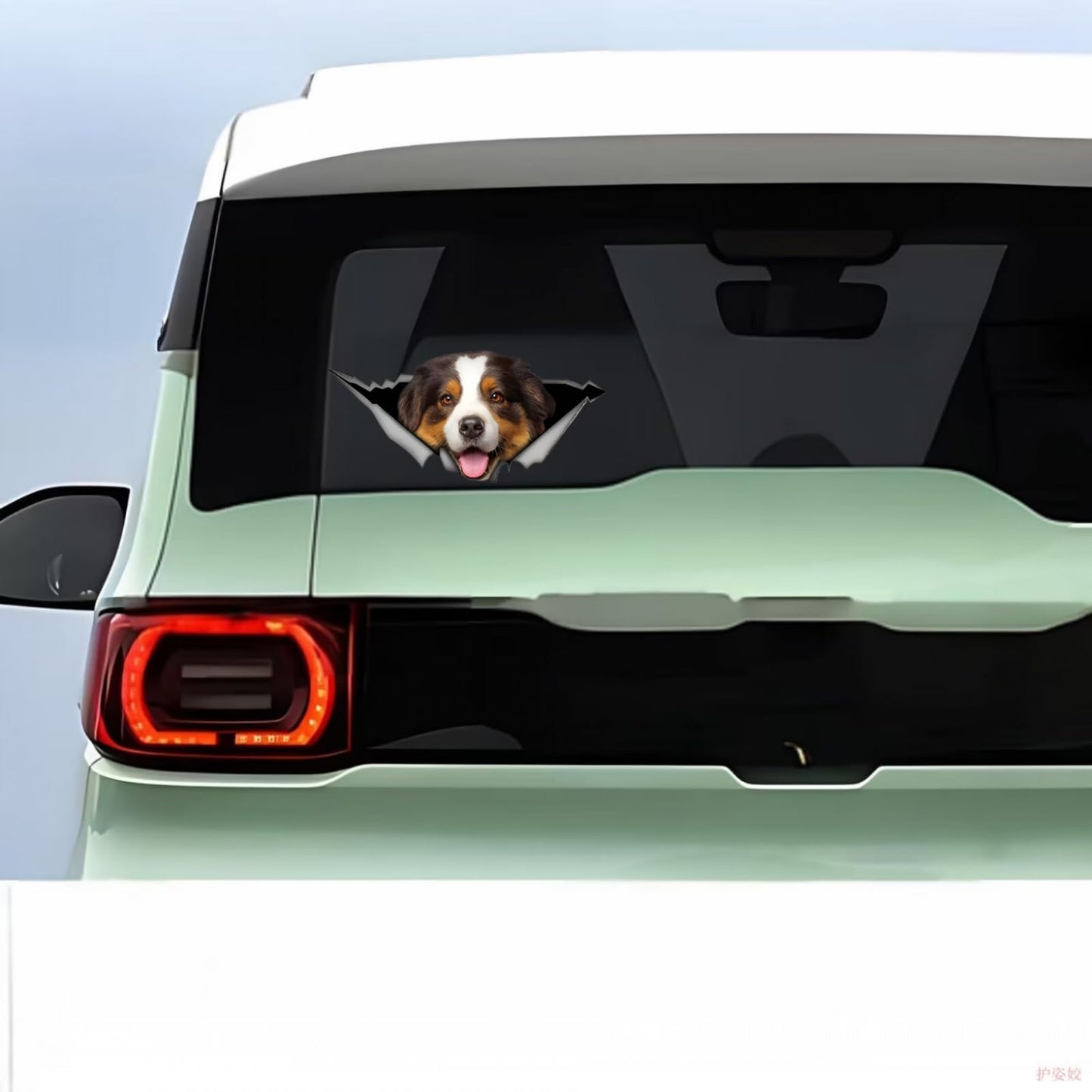 2PCS Car Sticker Brown Australian Shepherd 3D Ripped Sticke, Funny Bumper/ Car Window Waterproof Decor