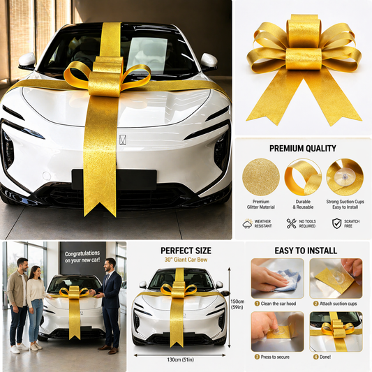 Delivery Bow Decorations for Showroom & New Car Delivery | Glitter Gold & Silver New Car Bow Ribbons