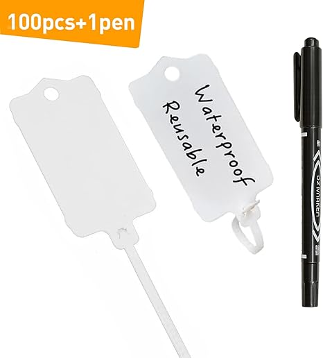 200/100pcs Plastic Tags for Labeling with a Marker Pen, White Waterproof Label Tags for Keys, Luggage, Retail Inventory and Shipping Tag