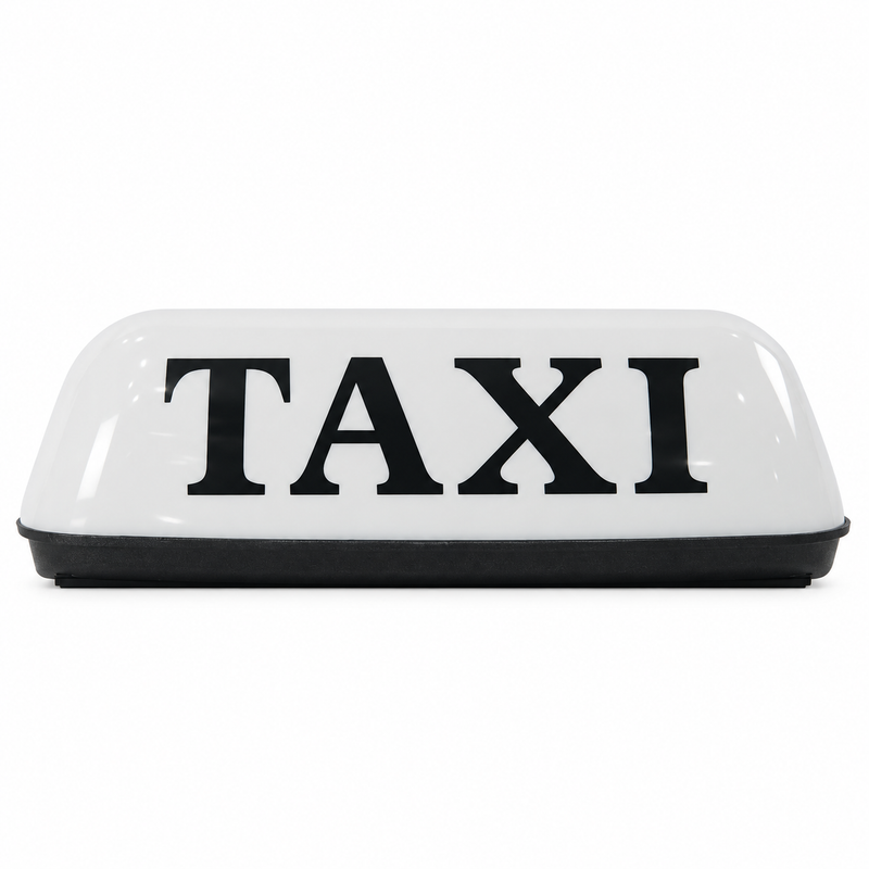 White 12V magnetic taxi roof sign available in cartons of five